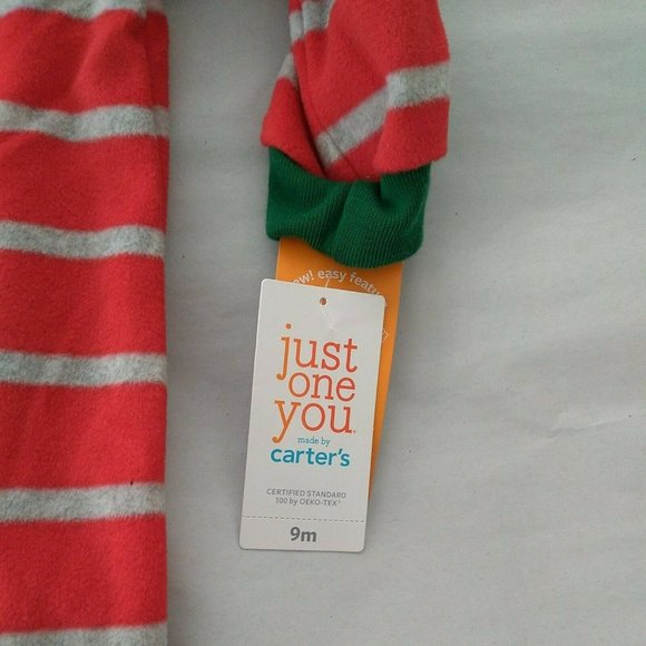 9 M Baby Christmas Reindeer Stripes red Pajamas Just One You Carter's - Picture 3 of 4